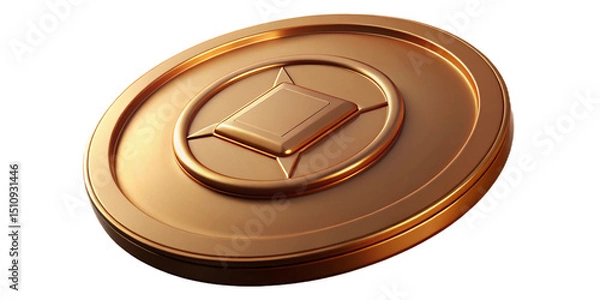 Obraz Golden coin with diamond shape isolated on transparent background