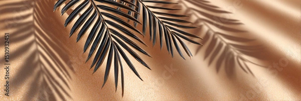Fototapeta background with shadows and palm leaves in trendy mocha mousse color.
