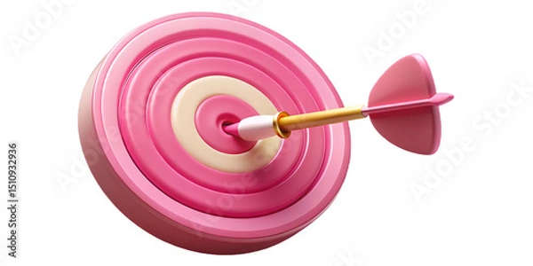 Obraz Pink target with arrow hitting the bullseye isolated on transparent background