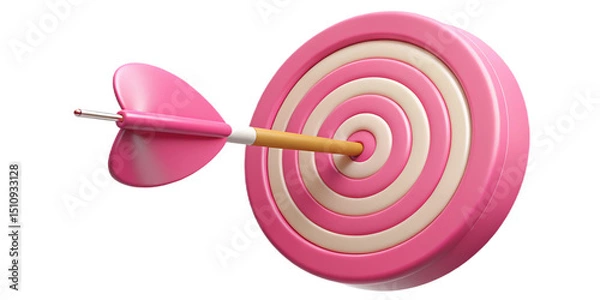 Obraz Pink target with arrow hitting the bullseye isolated on transparent background