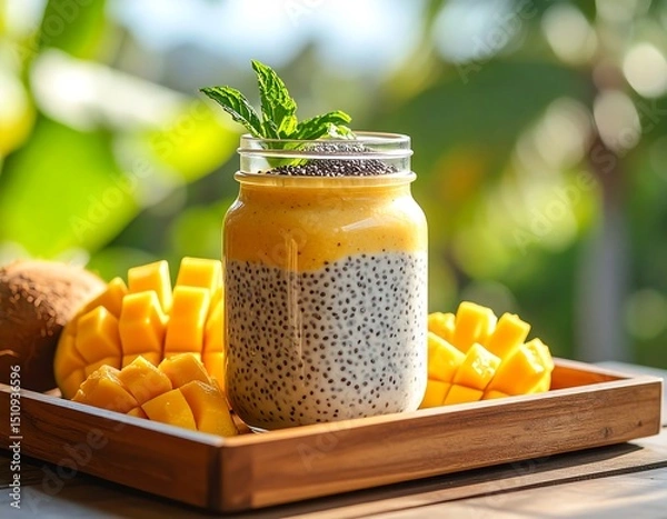Obraz Mango chia pudding in a jar