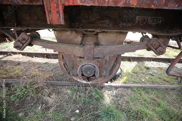 Obraz Abandoned old railway wagons at station, old train wagons in an abandoned station