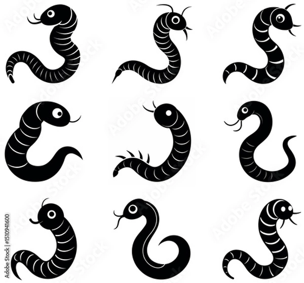 Obraz Cute Worm Snake Silhouette Icon Collection