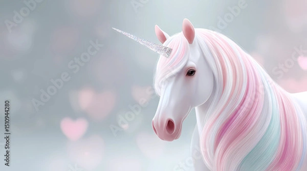 Fototapeta cute pink unicorn with heart.