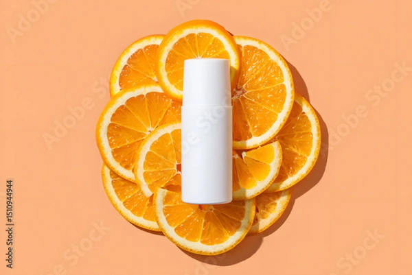Obraz Refreshing skincare product displayed with sliced oranges against a light orange backdrop with natural healthy ingredients