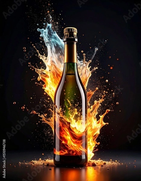Obraz champagne bottle exploding on a black background