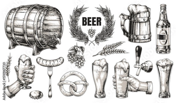 Obraz Craft beer elements and traditional brewing tools