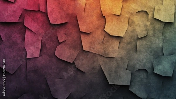 Fototapeta Abstract textured background with cracked, polygonal, multicolored surface in red, orange, and blue hues.