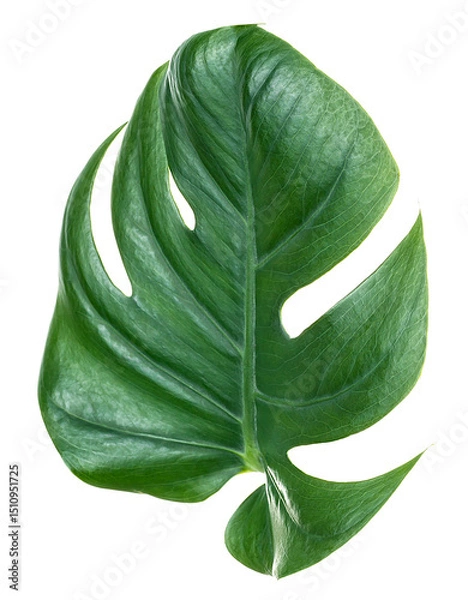 Fototapeta Green leaf of monstera deliciosa plant isolated on a white background. Split-leaf philodendron. Cheese plant.