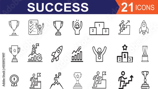 Fototapeta Set of silhouette whitch containing achievement, successful, strategy, winner, teamwork, goal, brainstorm.