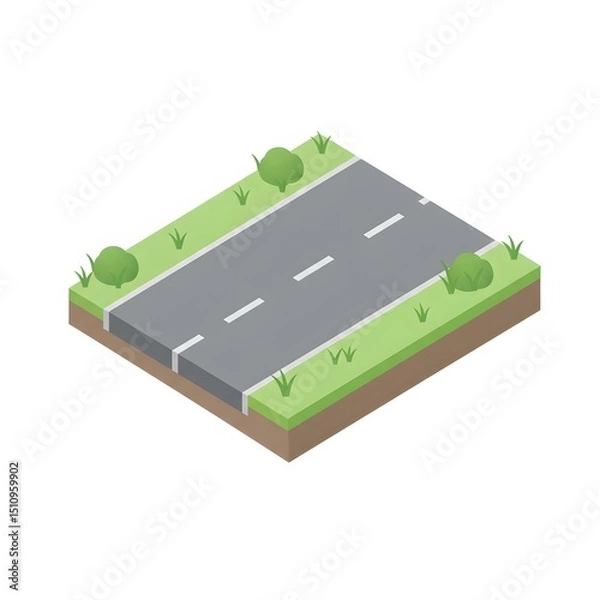 Obraz Isometric road with grass and dividers