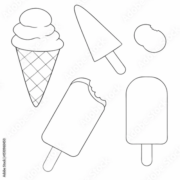Obraz Ice cream set coloring page simple and minimal line art illustration on white background