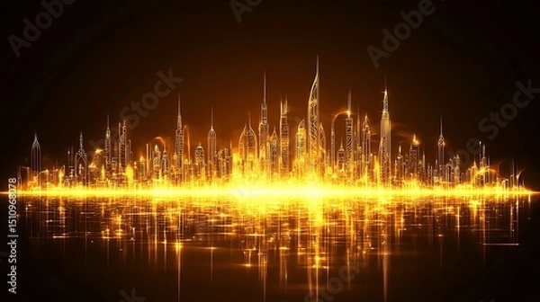 Obraz Golden city skyline with glowing lights