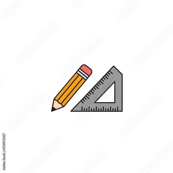 Obraz Simple graphic of a pencil and a triangle ruler