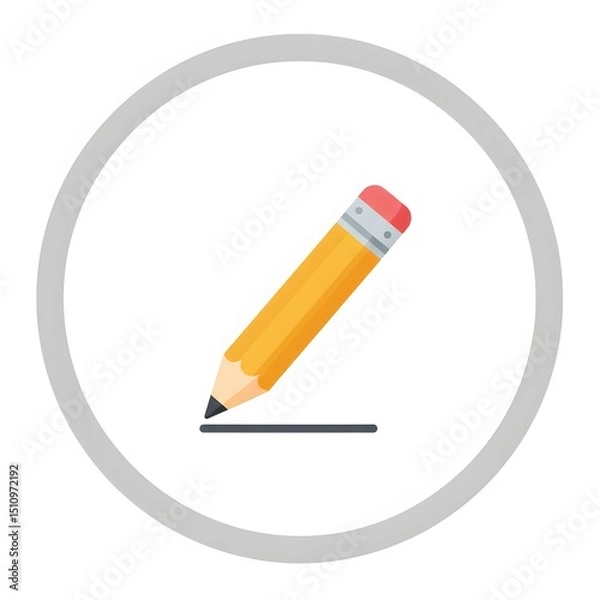 Obraz Simple graphic of a yellow pencil writing on a line, inside a circle