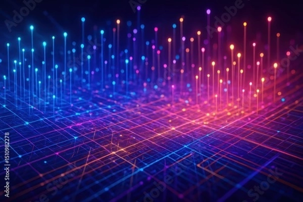 Fototapeta Illuminated Fiber Optic Network Abstract Technology Background Showcasing Glowing Strands of Light Representing High Speed Data Transmission and Global Connectivity Generative AI