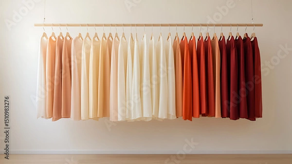 Obraz Fabric Colors Spectrum: Gradient from light to dark tones displayed on individual hangers creating a harmonious visual flow.