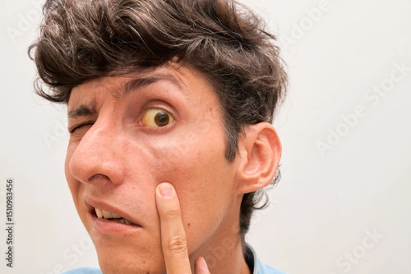 Fototapeta Yellowish eyes is sign of problems with liver and hepatitis