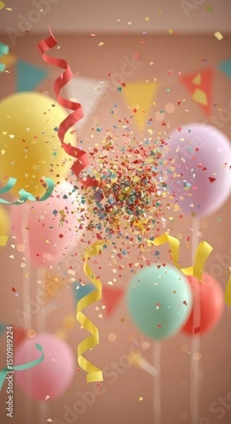 Obraz Balloons float as confetti falls, creating a joyful and festive atmosphere inside