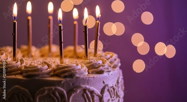 Obraz A cake with candles brings joy to a nighttime celebration of lights and warmth