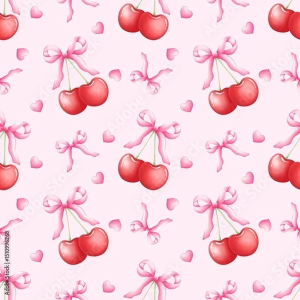 Obraz Cherry Bow Heart Pattern.Cute Cherry Bow Love Design.Whimsical Cherry Heart Bow Art.
Adorable Cherry Bow Heart Print