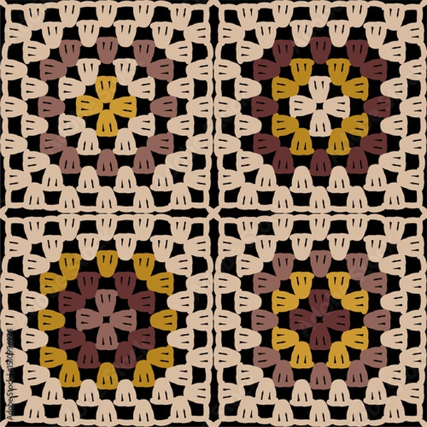 Fototapeta Pattern with crochet granny square wallpaper handmade decorative art design print	
