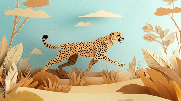 Fototapeta A realistic depiction of a cheetah running across the grassy field
