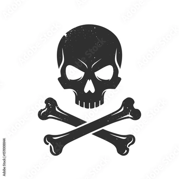 Fototapeta Classic black and white silhouette of a skull and crossbones, featuring a slightly distressed texture
