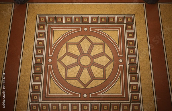Obraz Mosaic floor with multicolored small square tiles with an abstract pattern