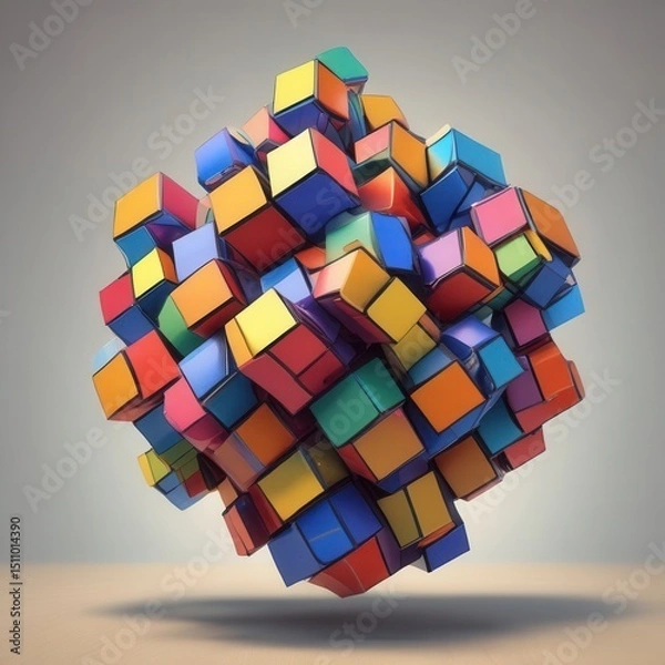 Obraz Abstract Colorful Floating Cubes in Perspective, Modern Art