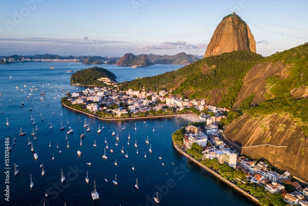 Fototapeta Aerial View of Urca Neighborhood Below the Sugarloaf Mountain in Rio de Janeiro