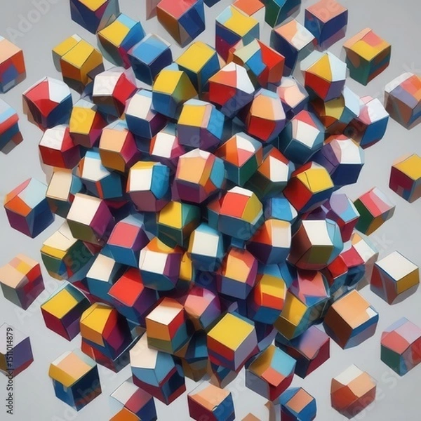 Obraz Vibrant Floating Cubes in Perspective, Modern Digital Art