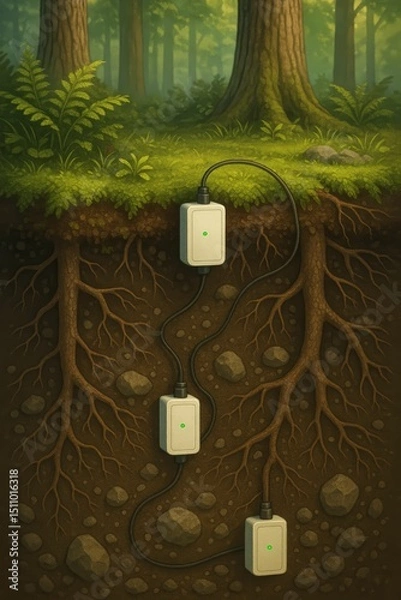 Fototapeta Forest Soil Carbon Sensor Network – Vertical Cross-section Illustration

