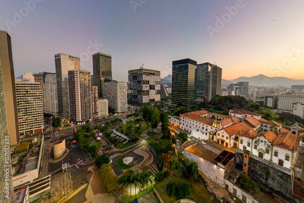 Fototapeta Rio de Janeiro City Downtown Skyline With Petrobras Headquarters Building in the Middle and Carioca Square Below