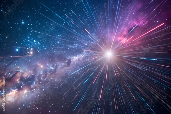 Obraz Bright Starburst in Deep Space with Colorful Galaxy Background