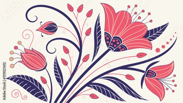Fototapeta Elegant Floral Design AI-Generated Art with Delicate Blooms and Swirls