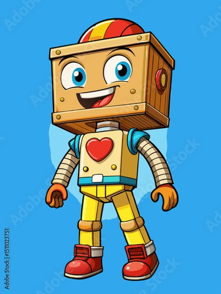 Fototapeta Adorable Wooden Robot A Generated AI Cartoon Character Illustration