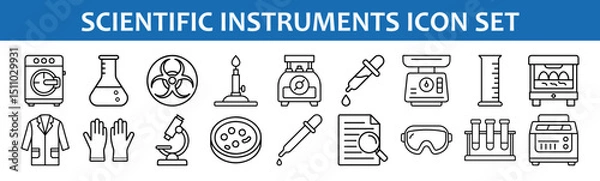 Fototapeta Scientific lab equipment icons set vector illustration research tools and instruments outline style