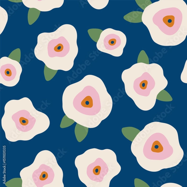 Obraz Hand drawn seamless floral pattern. Charming botanical background for fabric design, wrapping paper. Colorful endless pattern in flat style with beautiful abstract flowers