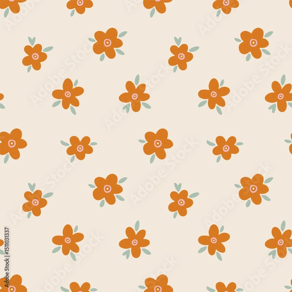 Obraz Vector seamless pattern with vibrant flowers. Hand drawn charming background with botanical elements. Flat colorful pattern for wrapping paper, textile. Lovely vector floral pattern