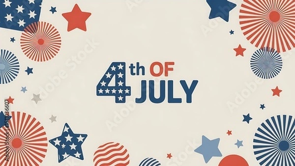 Fototapeta A fourth of july themed background with stars and circles in red white and blue hues