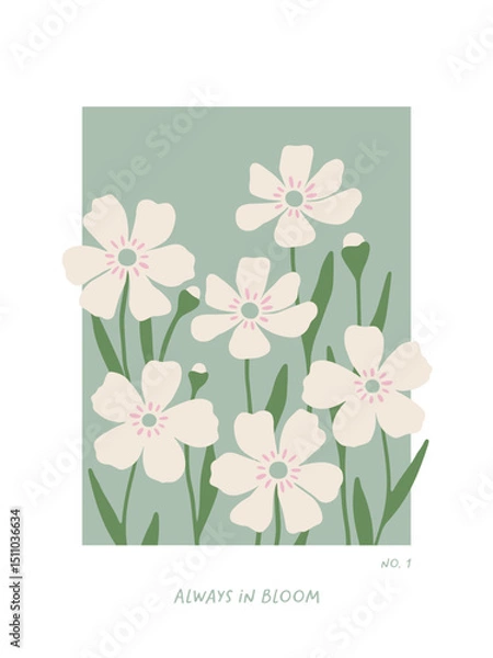 Obraz Hand drawn vector poster or card with abstract flowers. Trendy botanical print for summer design, Womens day, Valentines day, Mothers day. Whimsical floral art. Flat vector illustration