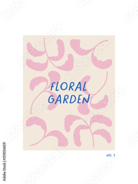 Obraz Hand drawn vector poster or card with cute charming branches and leaves. Floral garden print for summer design, Womens day, Valentines day. Flat vector botanical illustration