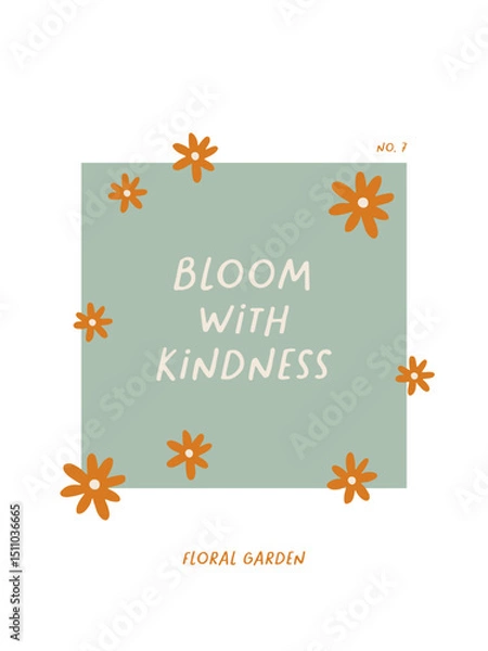 Obraz Hand drawn poster or card with cute abstract flowers. Charming print with beautiful tiny floral elements. Vector botanical illustration for summer design, Womens day, Valentines day. Flat vector art