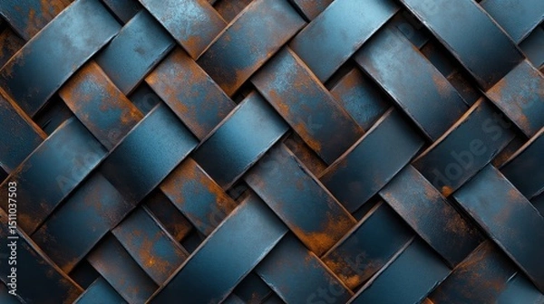 Fototapeta A close-up of an intricately woven leather surface with a rich blue and rust color palette, evoking feelings of craftsmanship, tradition, and timeless beauty.