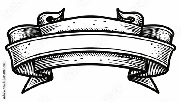 Fototapeta Vintage Curled Ribbon Banner Design Element Blank Template for Text