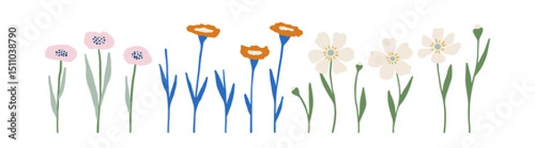 Obraz Hand drawn vector collection of vibrant flowers isolated on white. Elegant floral elements for summer design, prints, festive holidays. Lovely flat illustration. Abstract colorful set of flowers