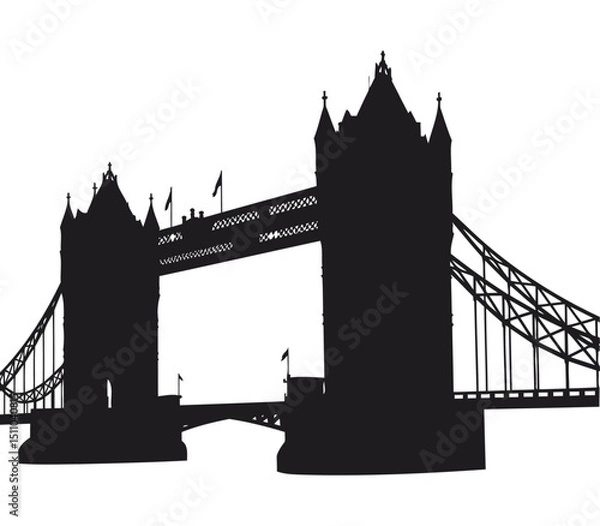 Obraz Solid black silhouette of the London Tower Bridge on a white background, clean and minimal design