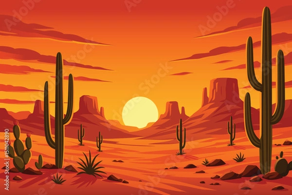 Obraz Desert Western Sunset Background Vector Illustration