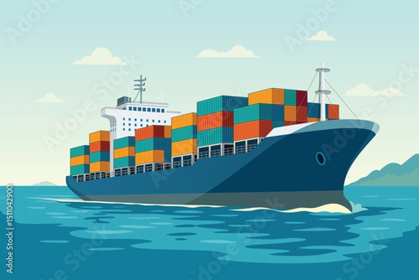 Obraz Cargo Ship Carrying Containers in the Sea Vector Illustration